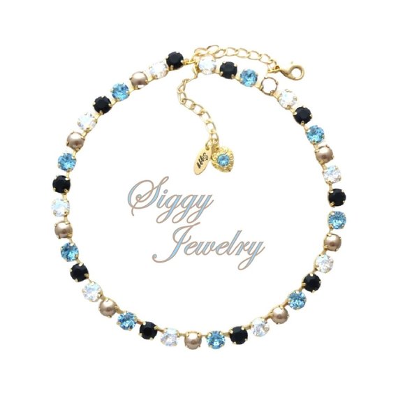 NEBULA GLOW 8mm Tennis Necklace made with Genuine Austrian Crystals and Pearls - Picture 1 of 8